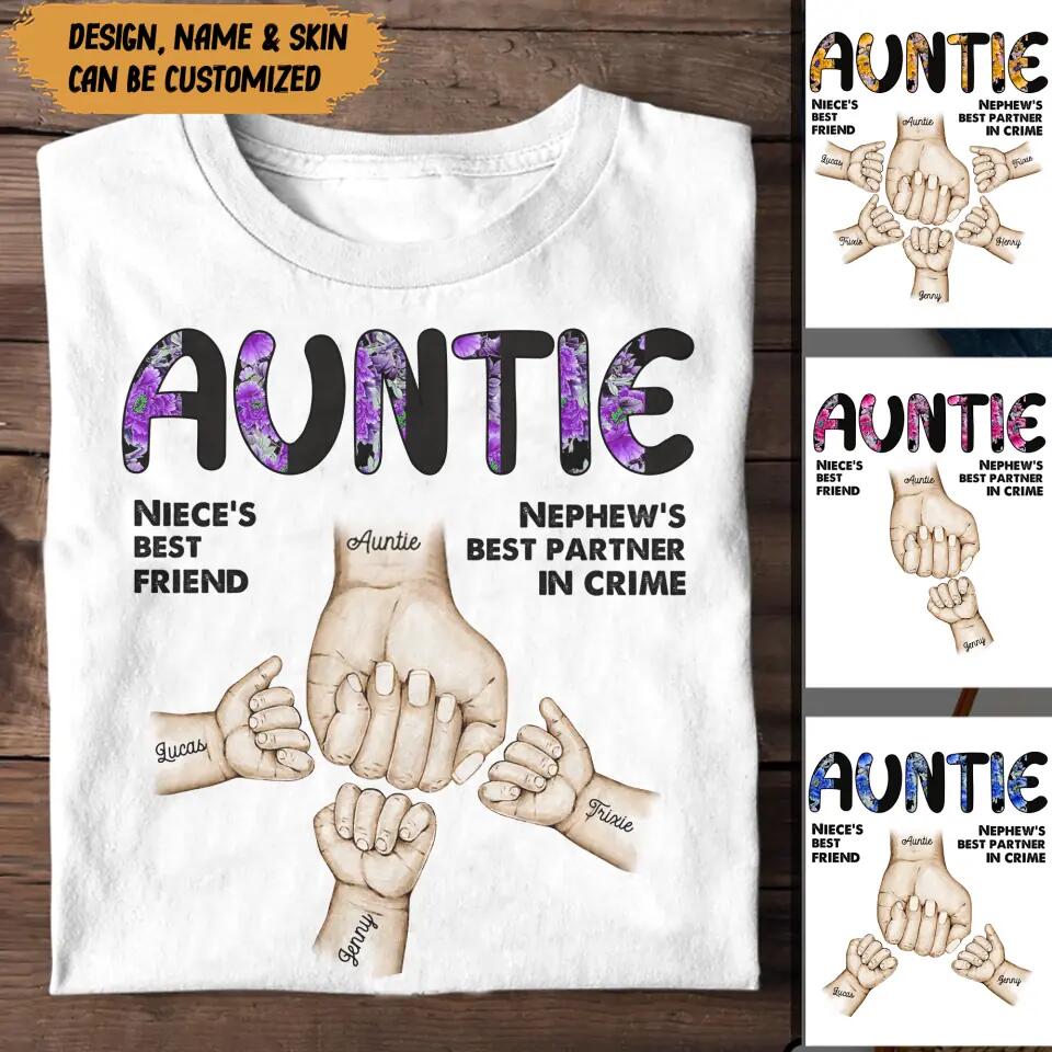 Personalized Auntie Niece's Best Friend Nephew's Best Partner In Crime Kid Name Hand Tshirt Printed 23APR-BQT11