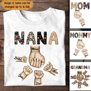 Personalized Mother/Grandma & Kid Name Hand Tshirt Printed 23APR-PTN11