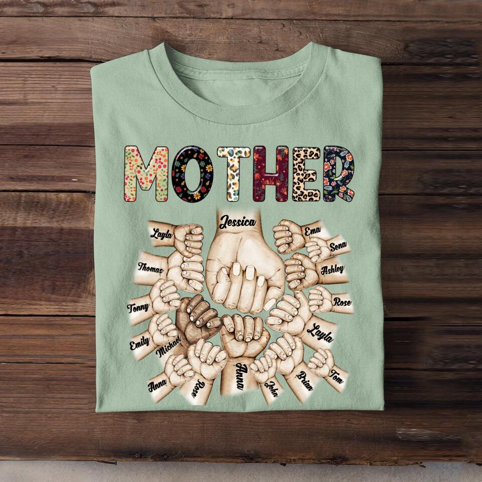 Personalized Mother/Grandma & Kid Name Hand Tshirt Printed 23APR-PTN11