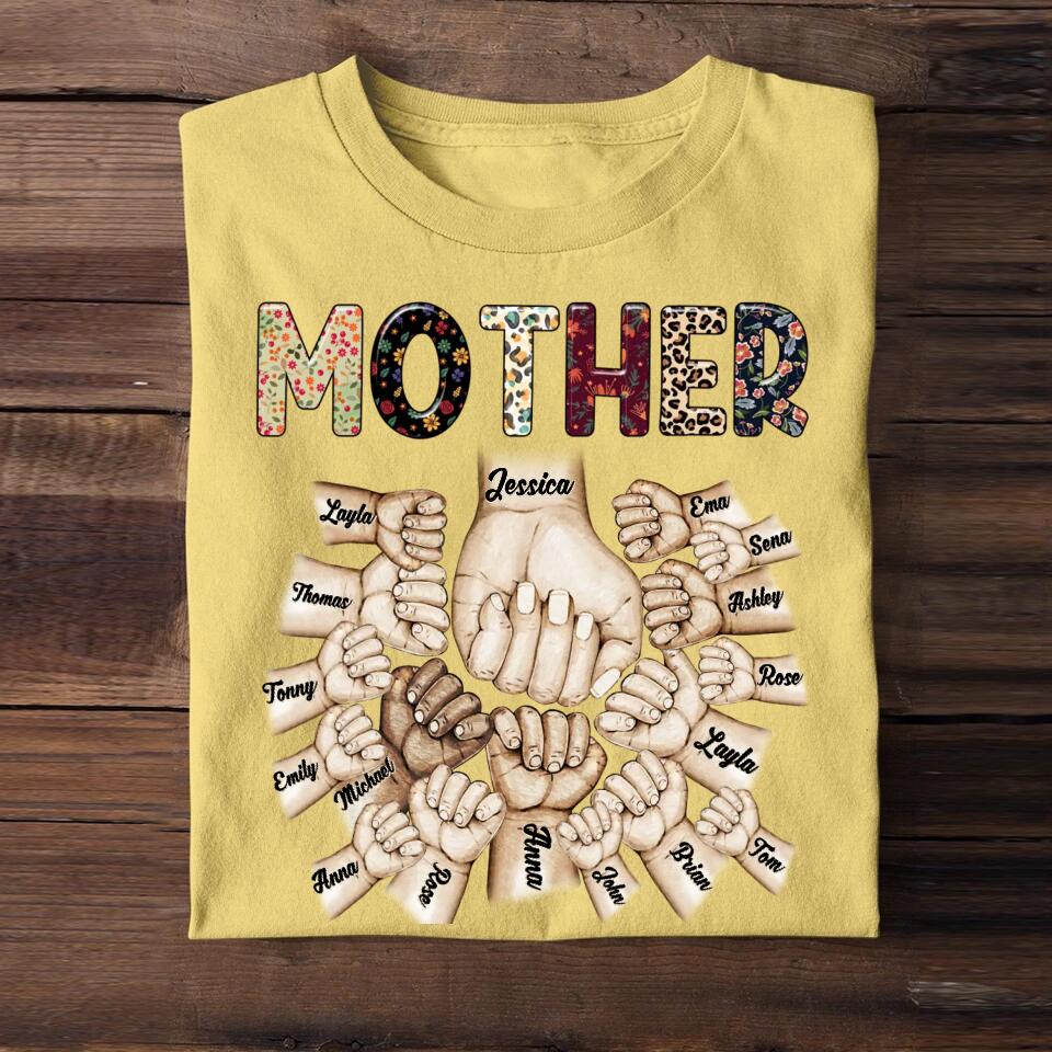 Personalized Mother/Grandma & Kid Name Hand Tshirt Printed 23APR-PTN11