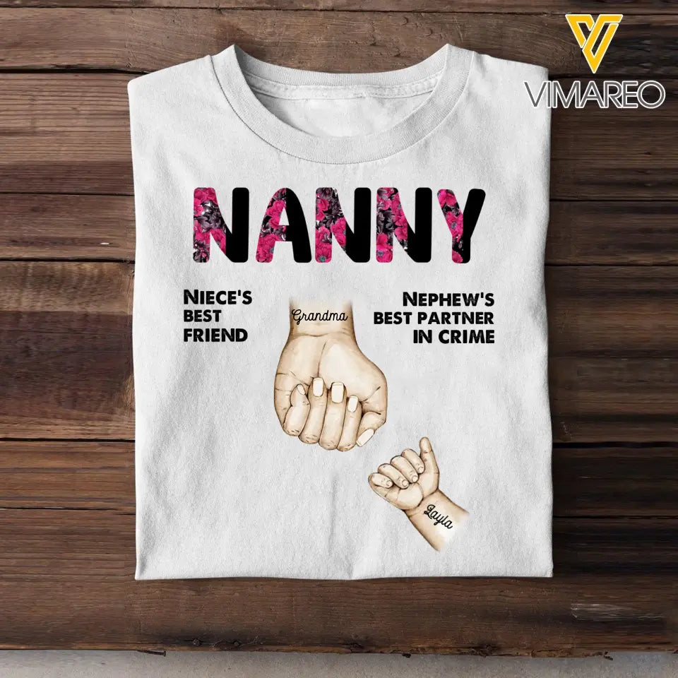 Personalized Grandma Hand Niece's Best Friend Nephew's Best Partner In Crime & Kid's Name Tshirt Printed 23APR-BQT12