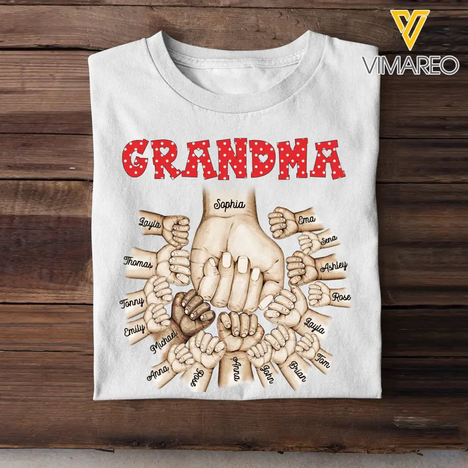 Personalized Grandma Kid Name Hand Tshirt Printed 23APR-BQT13