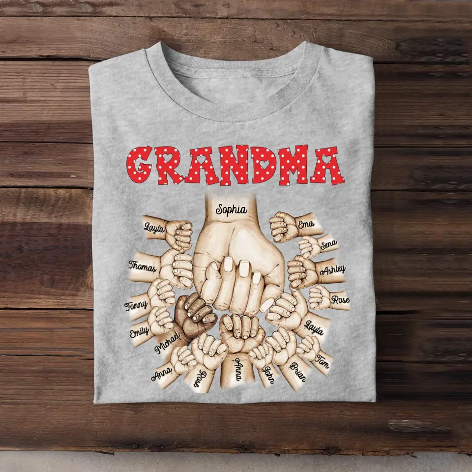 Personalized Grandma Kid Name Hand Tshirt Printed 23APR-BQT13