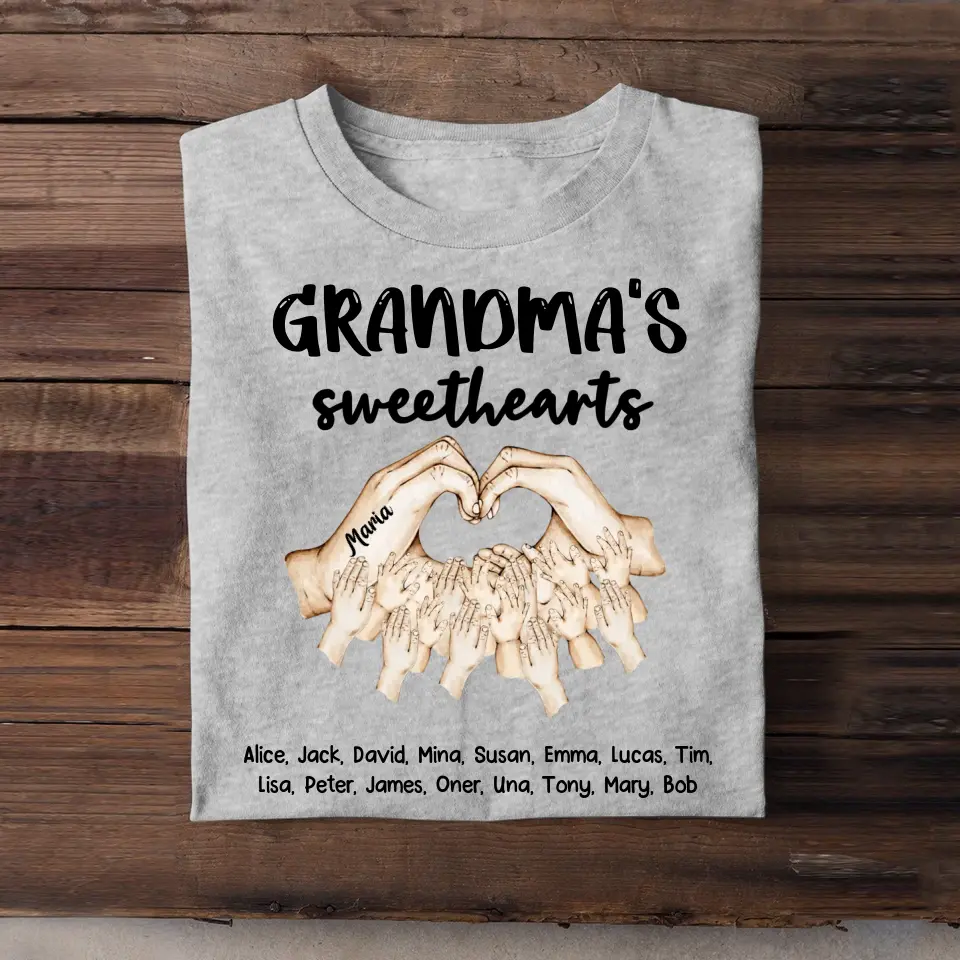 Personalized Grandma's Sweethearts Kid Name Hand Tshirt Printed 23APR-PN13