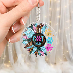 Personalized Cat Mom Sunflower & Name Acrylic Keychain Dog Lovers Gift Printed PNHQ1404