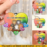 Personalized Just A Girl Who Loves Cats Colorful Heart & Cat Name Acrylic Keychain Cat Lovers Gift Printed PNHQ1404