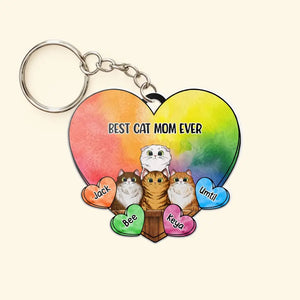 Personalized Just A Girl Who Loves Cats Colorful Heart & Cat Name Acrylic Keychain Cat Lovers Gift Printed PNHQ1404