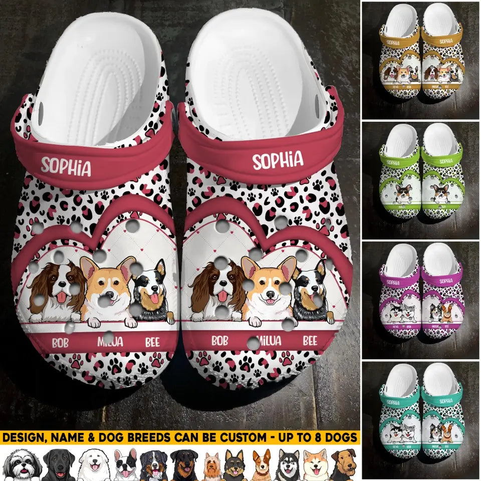 Personalized Dog Mom Leopard Heart Dog Name Clog Slipper Shoes Printed 23APR-HQ17