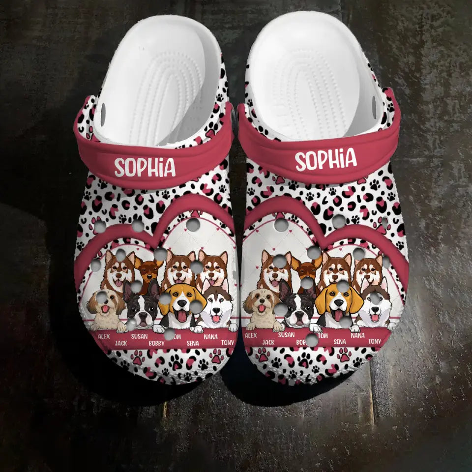 Personalized Dog Mom Leopard Heart Dog Name Clog Slipper Shoes Printed 23APR-HQ17