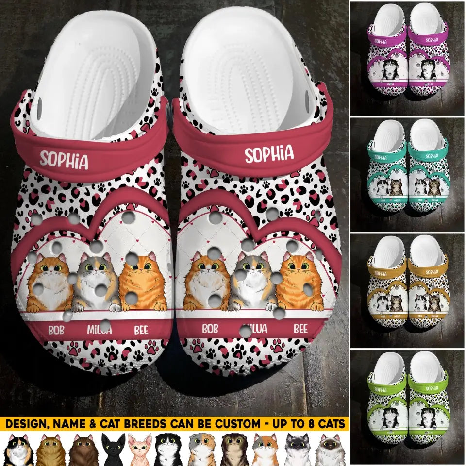 Personalized Cat Mom Leopard Heart Cat Name Clog Slipper Shoes Printed 23APR-HQ17