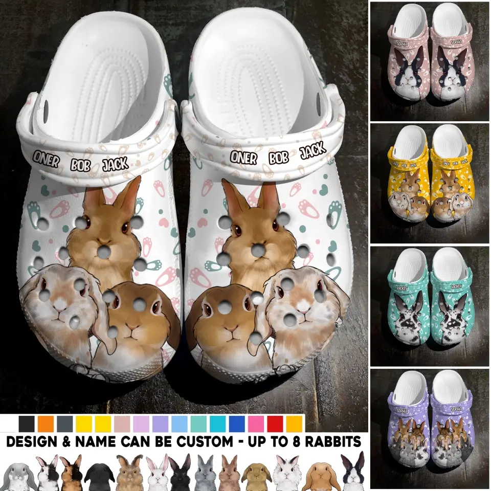 Personalized Rabbit & Name Bunny Lovers Gift Clog Slipper Shoes Printed 23APR-HQ18