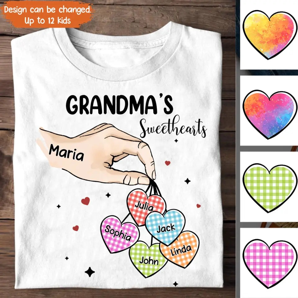 Personalized Grandma's Sweetheart Hand & Kid Name T-shirt Printed QTPN1804