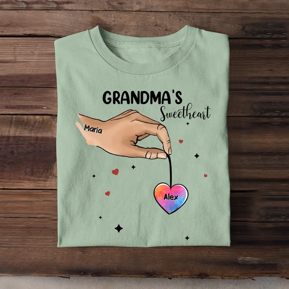 Personalized Grandma's Sweetheart Hand & Kid Name T-shirt Printed QTPN1804