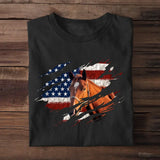 Personalized Upload Your Horse Photo US Flag Tshirt Printed 23APR-PTN19