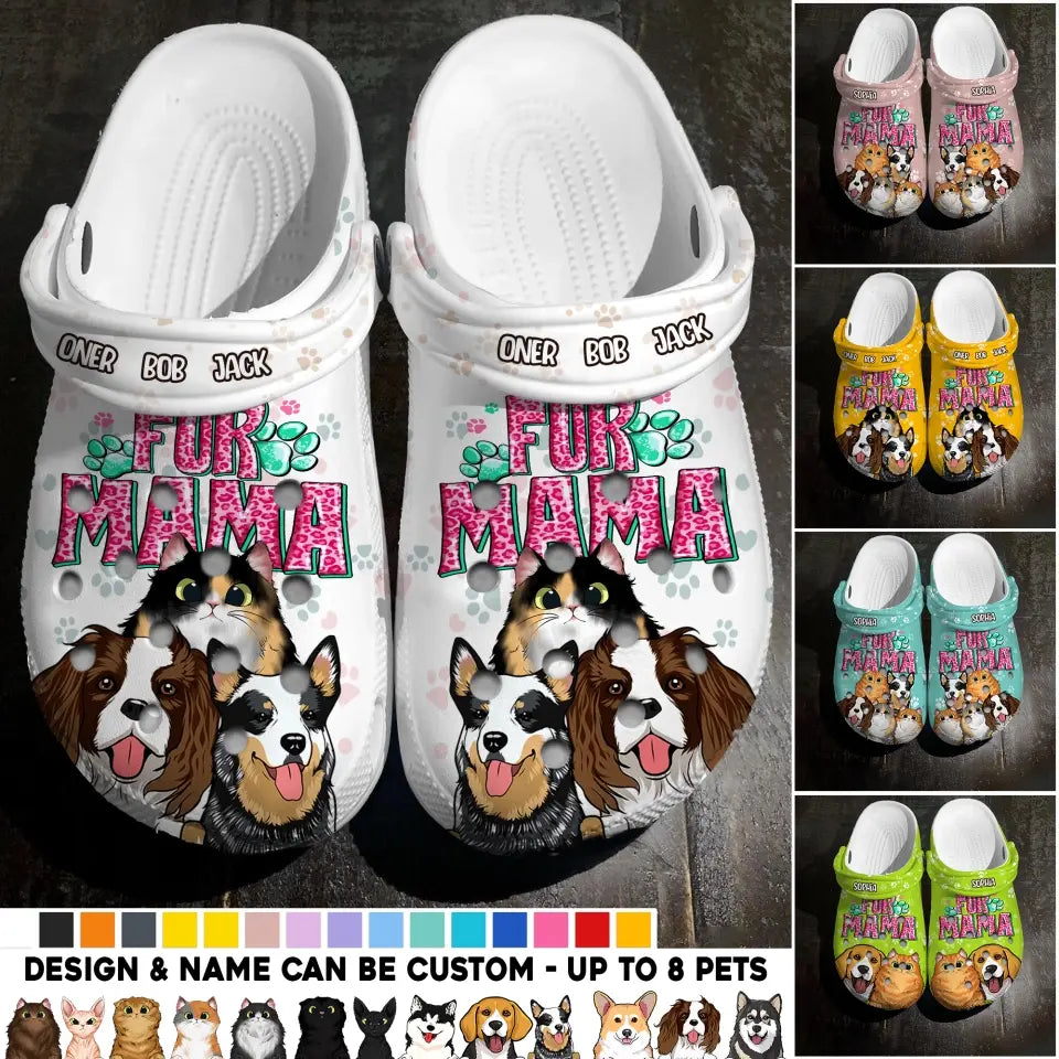 Personalized Fur Mama Pet Name Cat Lovers Dog Lovers Gift Clog Slipper Shoes Printed 23APR-HQ19