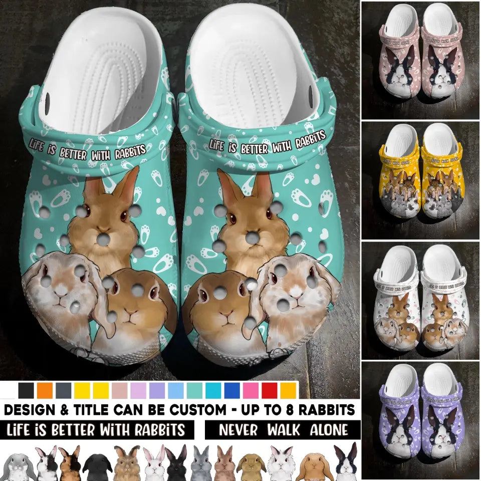 Personalized Never Walk Alone Rabbit & Name Bunny Lovers Gift Clog Slipper Shoes Printed 23APR-HQ20