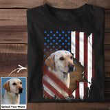 Personalized Upload Photo Dog Dad Dog Mom Flag Art Independence Tshirt