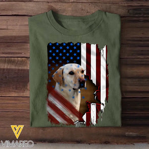 Personalized Upload Photo Dog Dad Dog Mom Flag Art Independence Tshirt