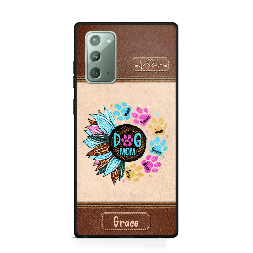 Personalized Dog Mom Sunflower & Dog Name Dog Lovers Gift Leather Phonecase Printed 23APR-BQT21