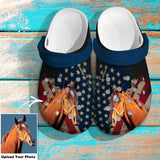 Personalized Upload Your Horse Photo US Flag Clog Slipper Shoes Printed 23APR-PN21