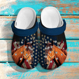 Personalized Upload Your Horse Photo US Flag Clog Slipper Shoes Printed 23APR-PN21