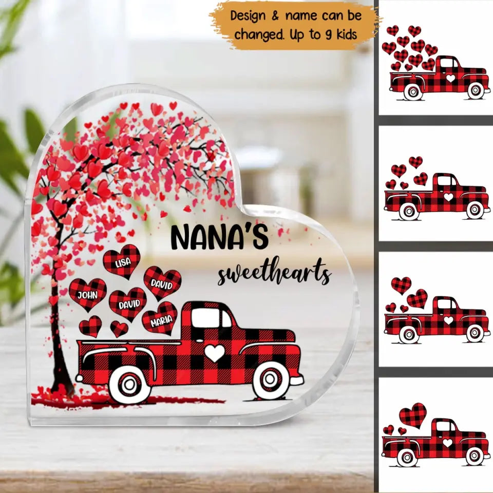 Personalized Nana's Sweetheart Red Tree Car With Kid Name Acrylic Plaque Heart Printed QTPN2104