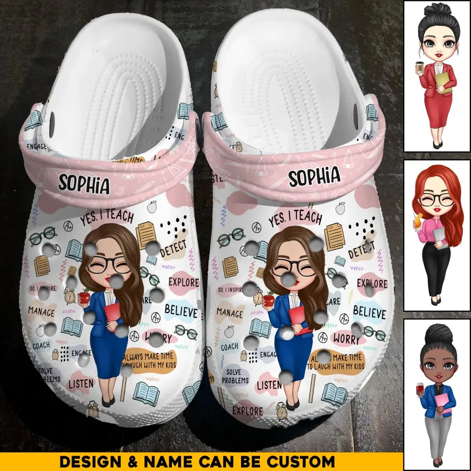 Personalized Teacher with Name Yes I Teach Clog Slipper Shoes Printed 23APR-HQ20