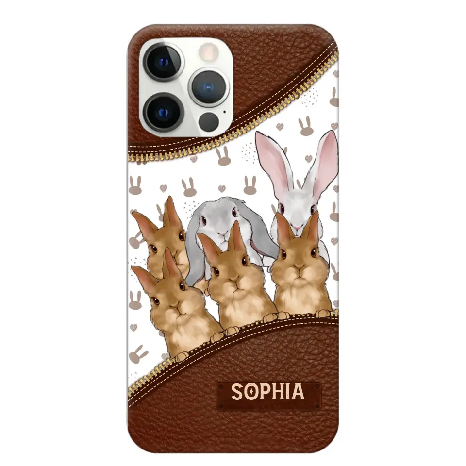 Personalized Rabbit & Name Bunny Lovers Gift Leather Phonecase Printed 23APR-HQ24