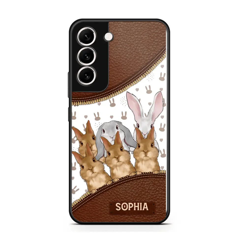 Personalized Rabbit & Name Bunny Lovers Gift Leather Phonecase Printed 23APR-HQ24