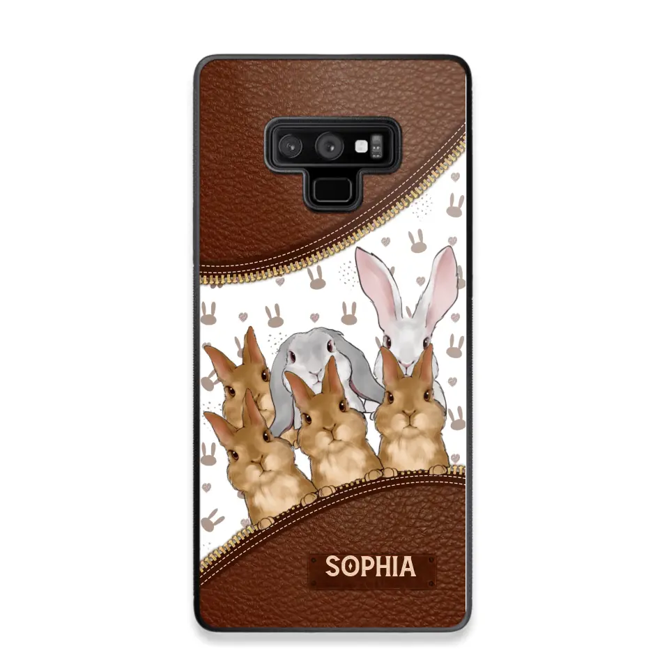 Personalized Rabbit & Name Bunny Lovers Gift Leather Phonecase Printed 23APR-HQ24