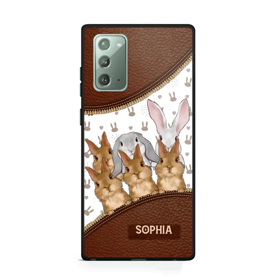 Personalized Rabbit & Name Bunny Lovers Gift Leather Phonecase Printed 23APR-HQ24