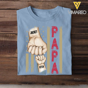 Personalized Papa Flag with Hand Kid Name Gift For Dad For Father's Day T-shirt Printed QTHQ2404