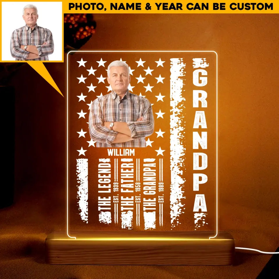 Personalized Upload Your Grandpa Photo The Legend The Father The Grandpa Led Lamp Printed PNHQ2504