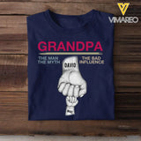 Personalized Grandpa The Man The Myth The Bad Influence Hand Kid Name Gift for Father for Dad Tshirt PNTB2504