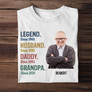 Personalized Upload Your Grandpa Photo Legend Husband Daddy Grandpa T-shirt Printed 23APR-TB25