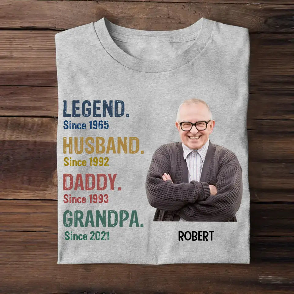 Personalized Upload Your Grandpa Photo Legend Husband Daddy Grandpa T-shirt Printed 23APR-TB25