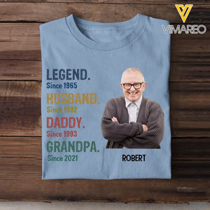 Personalized Upload Your Grandpa Photo Legend Husband Daddy Grandpa T-shirt Printed 23APR-TB25