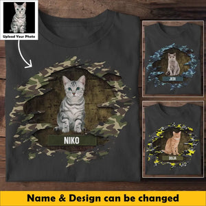 Personalized Upload Your Cat Photo with Name Cat Lovers T-shirt Printed PNBQT0405