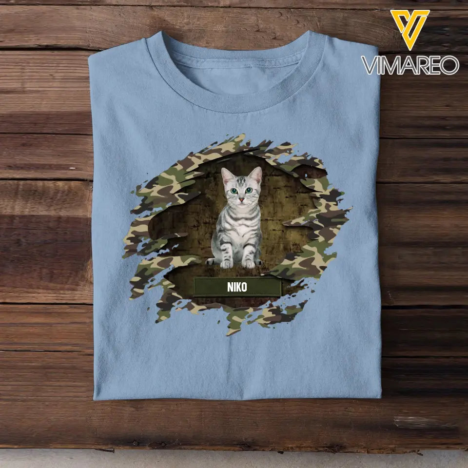 Personalized Upload Your Cat Photo with Name Cat Lovers T-shirt Printed PNBQT0405