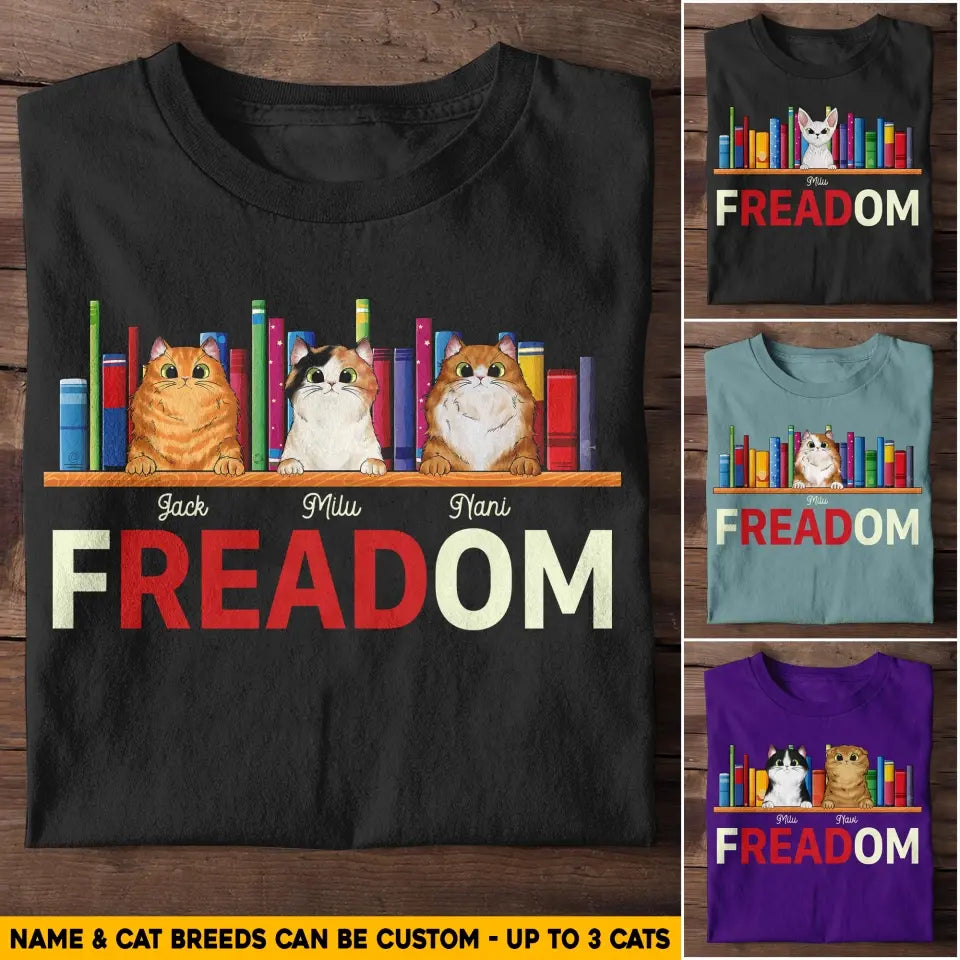 Personalized Freadom Book Lover, Cat Lover Tshirt Printed QTHQ06523