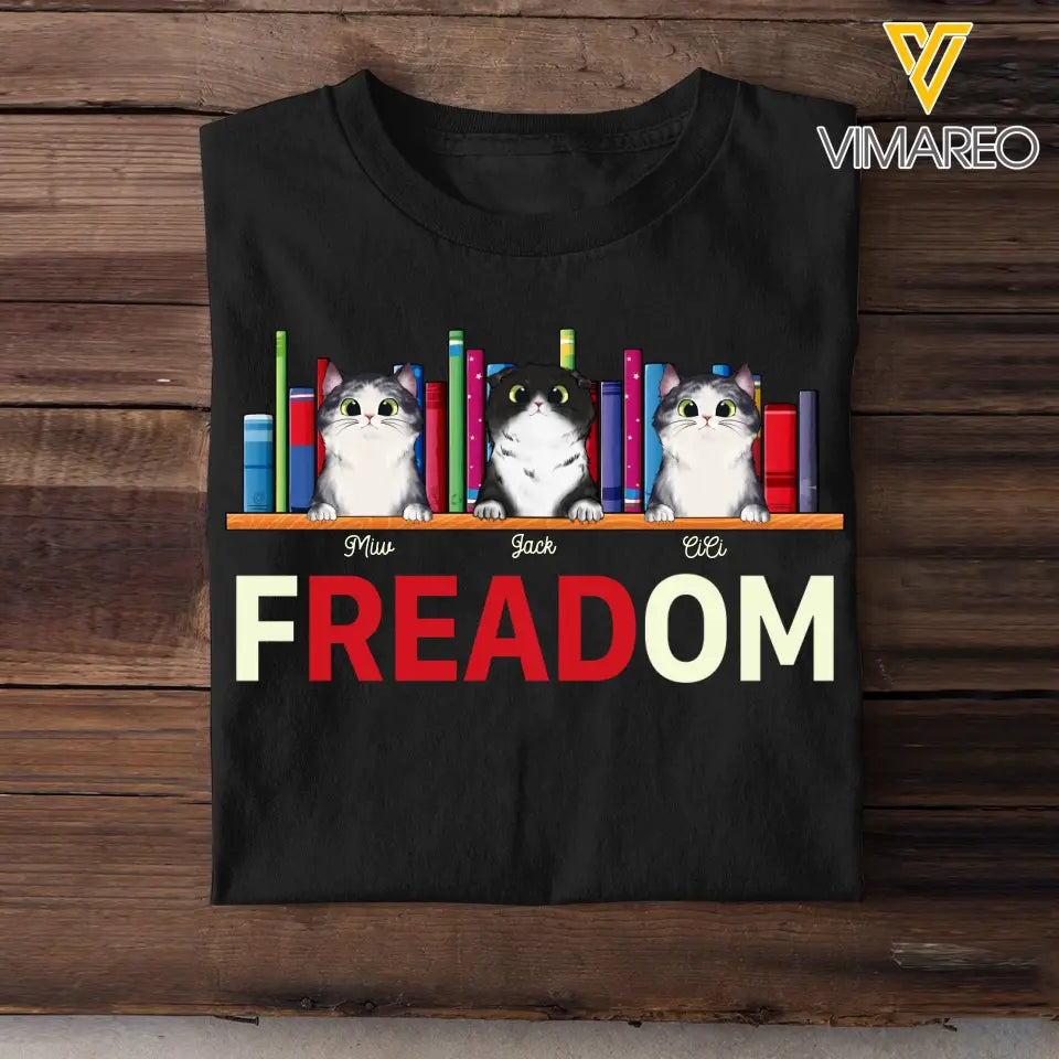 Personalized Freadom Book Lover, Cat Lover Tshirt Printed QTHQ06523