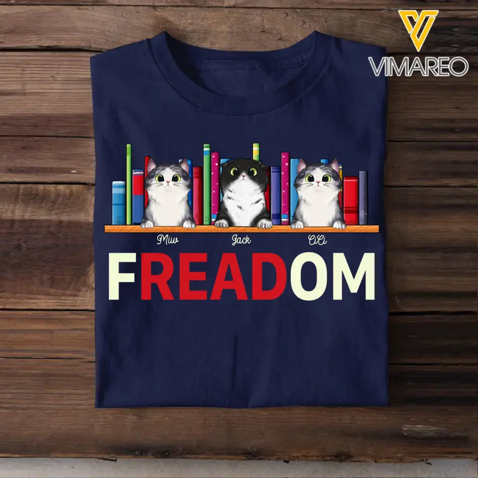 Personalized Freadom Book Lover, Cat Lover Tshirt Printed QTHQ06523