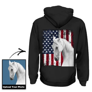 Personalized Upload Your Horse Photo US Flag Hoodie Printed 23MAY-TB06