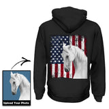 Personalized Upload Your Horse Photo US Flag Hoodie Printed 23MAY-TB06