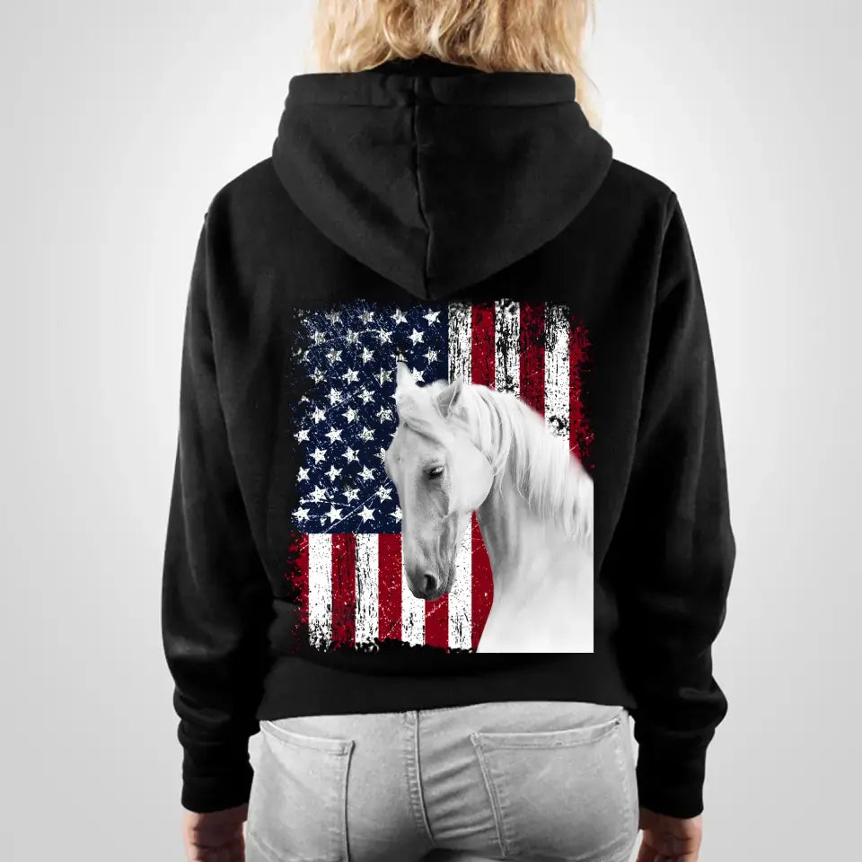 Personalized Upload Your Horse Photo US Flag Hoodie Printed 23MAY-TB06