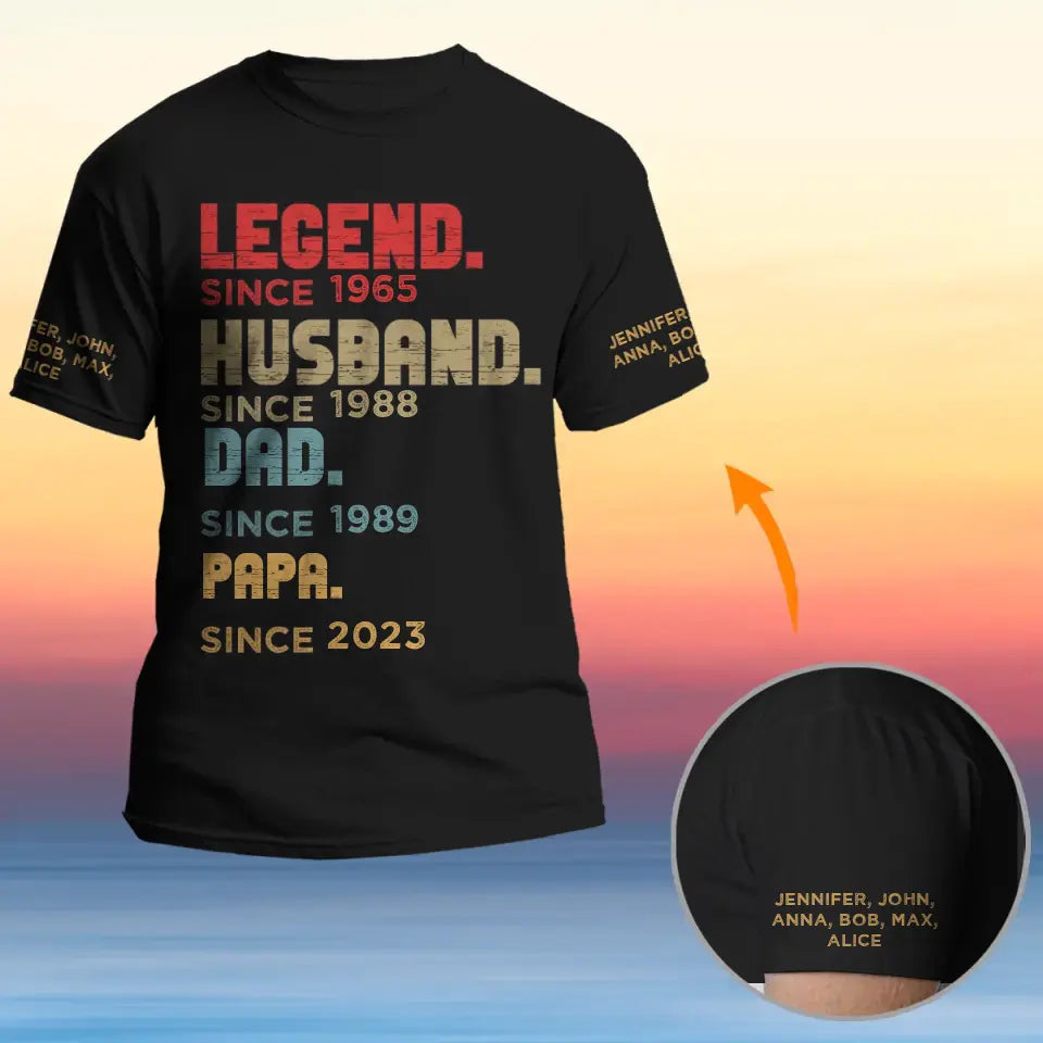 Personalized Legend Husband Dad Papa With Kid Name Gift For Dad For Father Tshirt 3D Printed QTPN0405