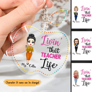 Personalized Livin' That Teacher Life Apple Acrylic Keychain Printed PNTB0605