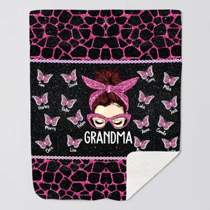 Personalized Grandma Butterflies with Kid Name Quilt Blanket Printed PNTB0905