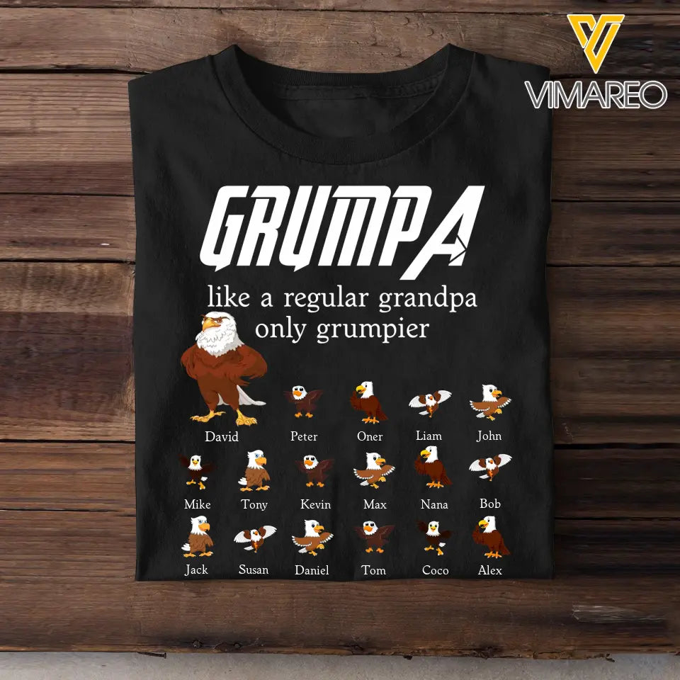 Personalized Grumpa Like A Regular Grandpa Only Grumpier Eagle With Kid Name Tshirt Printed 23MAY-BQT10