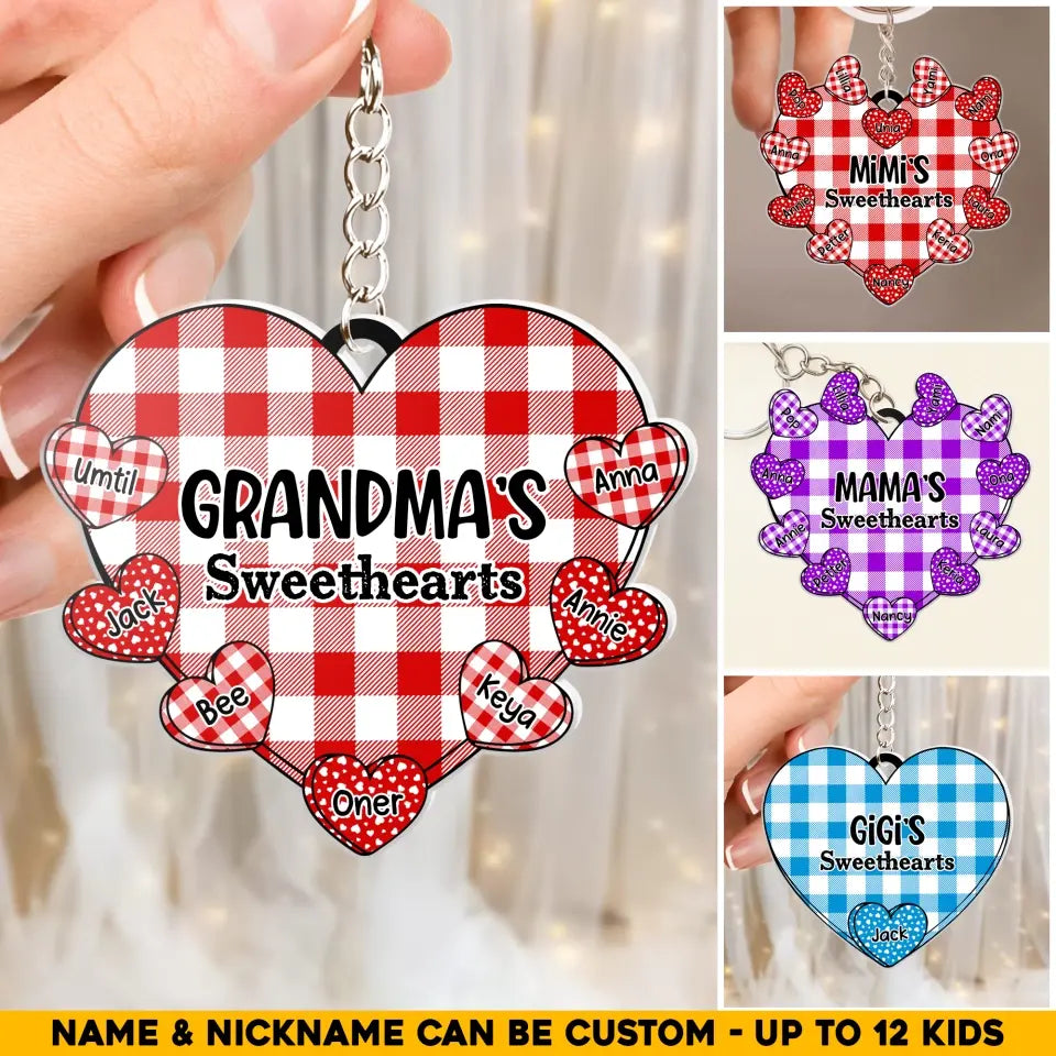 Personalized Grandma Sweehearts with Kid Name Acrylic Keychain Gift Printed PNHQ1005